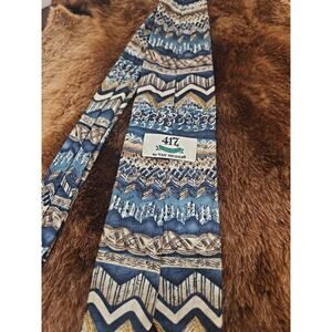 Van Heusen 417 Men's Silk Tie Blue Brown Tan Geometric